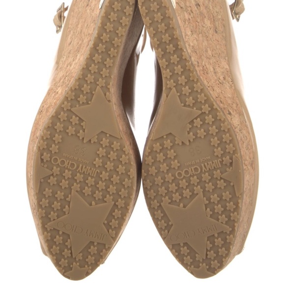 NWOB Jimmy Choo Beige Peep Toe Wedges - Picture 5 of 6
